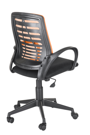 Кресло на колесах Ирис люкс обивка ткань-сетка TW сидушка черный, спинка оранж, подлокотники пластик, крестовина пластик, механизм качания 