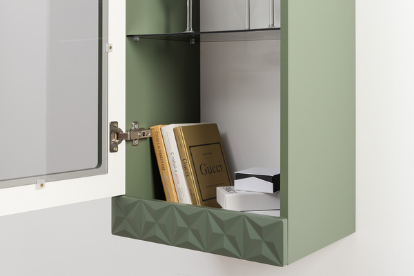 Шкаф навесной Марион 16.334 дымчатый зеленый K521, олива шагрень AG 1050 ПВХ (собирается на любую сторону)