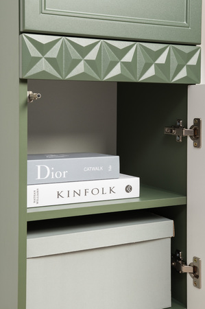 Шкаф-пенал Марион 16.333.01 дымчатый зеленый K521, олива шагрень AG 1050 ПВХ (собирается на любую сторону)