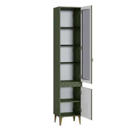 Шкаф-витрина Марион 16.397.01 дымчатый зеленый K521, олива шагрень AG 1050 ПВХ 9собирается на любую сторону)