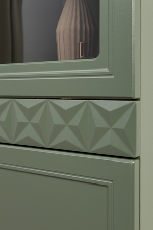 Гостиная Марион композиция 2 дымчатый зеленый K521, олива шагрень AG 1050 ПВХ, белый PE шагрень (собирается на любую сторону)