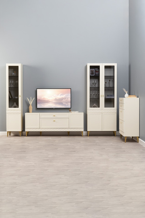 Гостиная Марион композиция 3 слоновая кость С341 PE, слоновая кость 6898 ПВХ, белый PE шагрень (собирается на любую сторону)