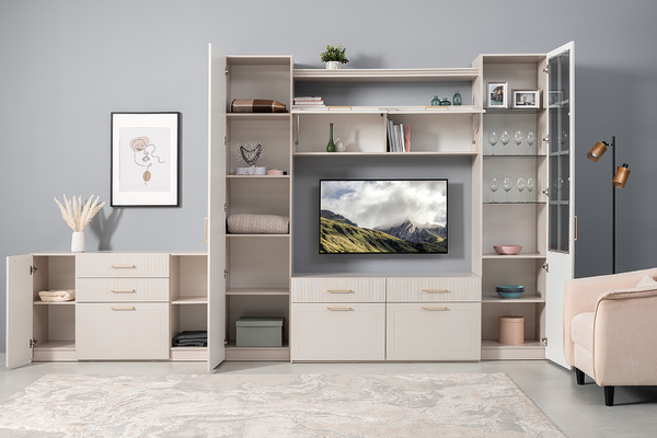 Шкаф-пенал Ричфорд 16.327.01 кашемир 5981 BS, моно керамика D166-2 ПВХ (собирается на любую сторону)