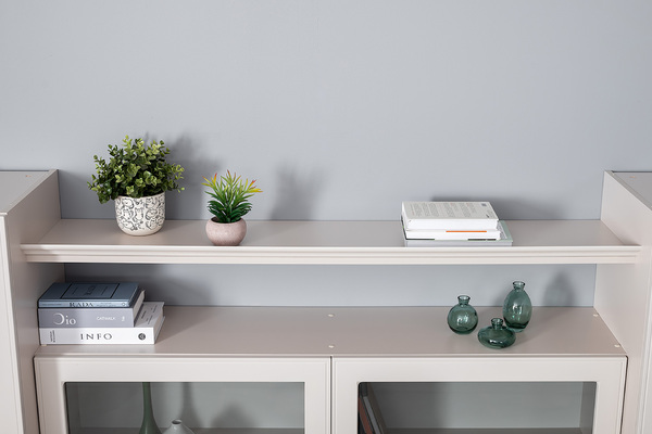 Гостиная Ричфорд композиция 1 без карнизов, кашемир 5981 BS, моно керамика D166-2 ПВХ, белый PE шагрень (собирается на любую сторону)