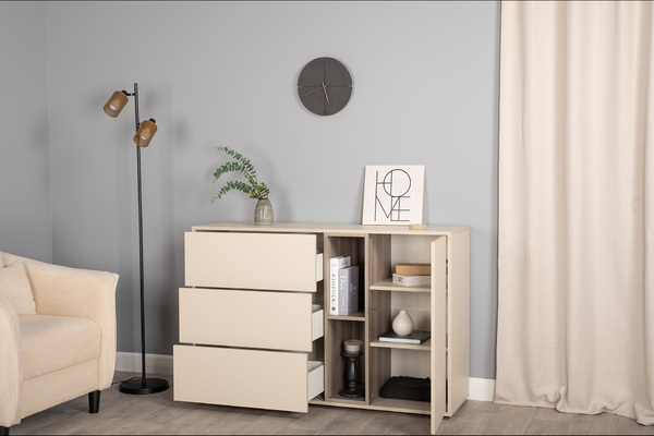 Комод Тайл 16.237 сатин 7045 SU, эмили блаш U9135, белый PE шагрень, собирается на любую сторону