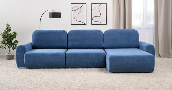 Диван-кровать угловой Тэдди 1504 композиция 3, букле Pique 009 синий, модульная система, сборка на любую сторону