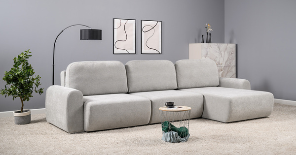 Диван-кровать угловой Тэдди 1506 композиция 3, букле Pique 011 серый, модульная система, сборка на любую сторону